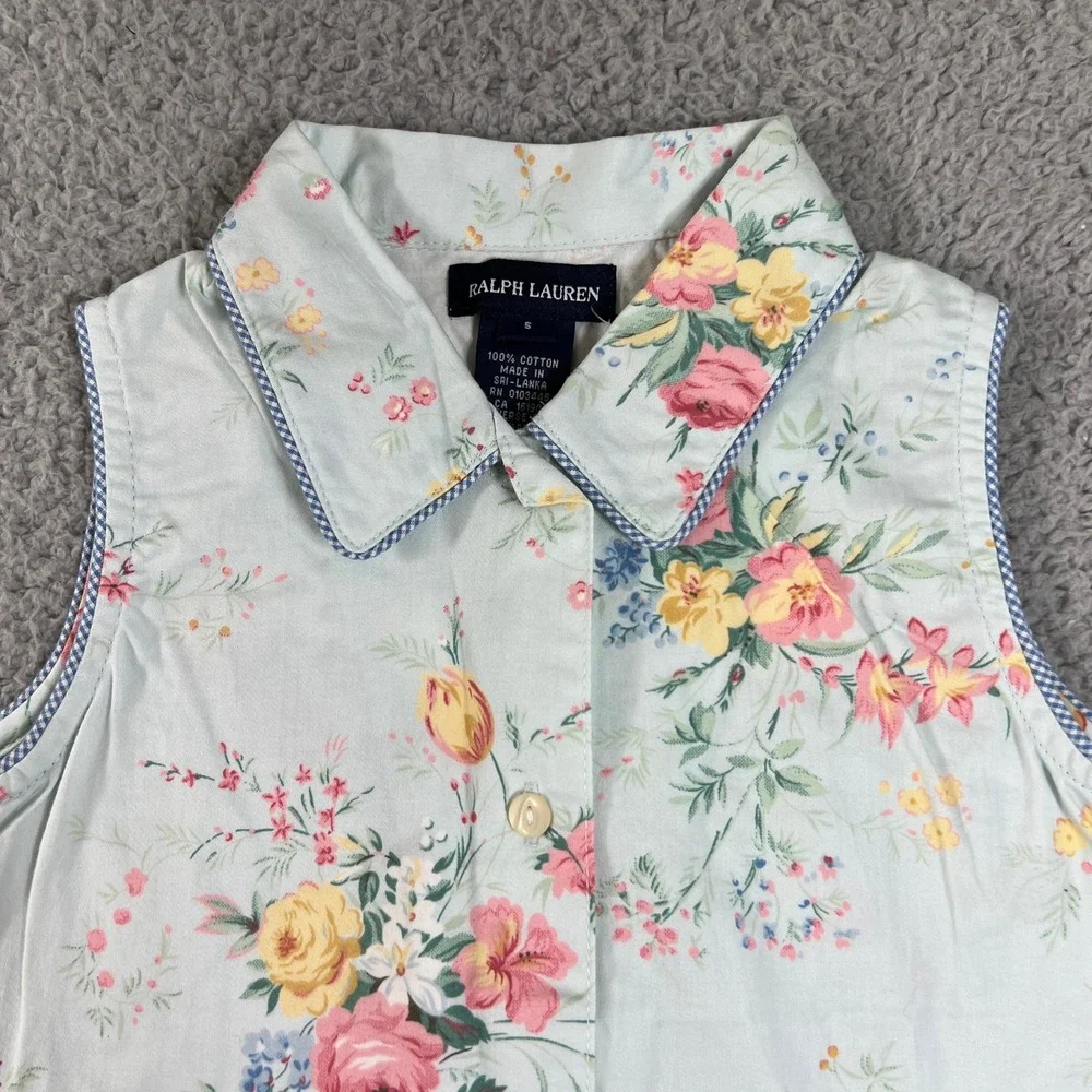 Ralph Lauren Pajama Set Girls Size 5‎ Mint Green Floral Avignon Sleeveless Pants